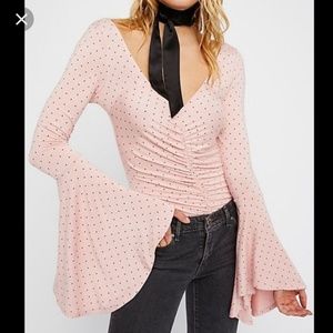 Free People bell sleeve polka dot top